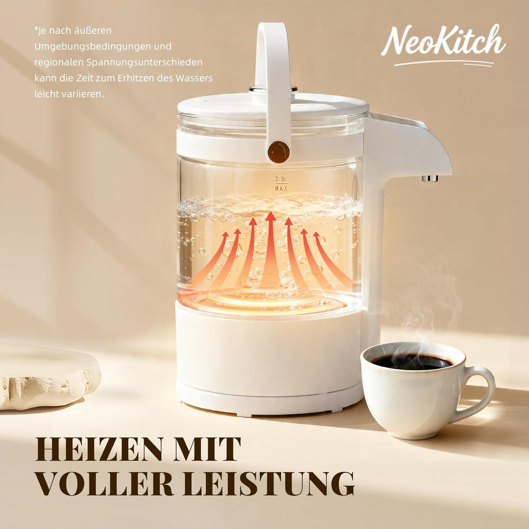 NeoKitchen Glaswasserkocher Temp.-Einst. 40-100°C, 12 Stufen, 2.5L Heisswasserspender, Edelst. 316 &