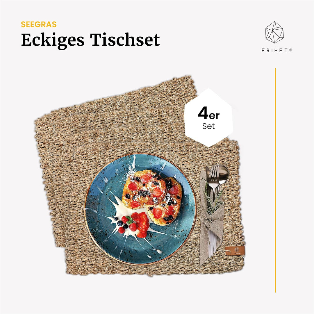 FRIHET Tischset eckig - Seegras geflochten (4er Set) Platzset 40x30cm, Natur Tischdeko, Tischsets Pl