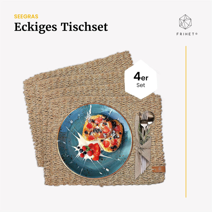 FRIHET Tischset eckig - Seegras geflochten (4er Set) Platzset 40x30cm, Natur Tischdeko, Tischsets Pl