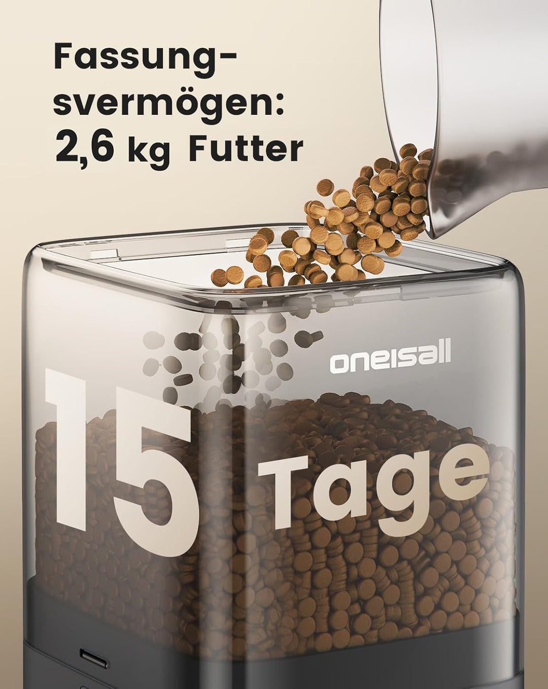 oneisall 5L Futterautomat Katzen 2 Näpfe, Katzenfutter Automat Kabellos mit 304 Edelstahlnapf, 1-6 M