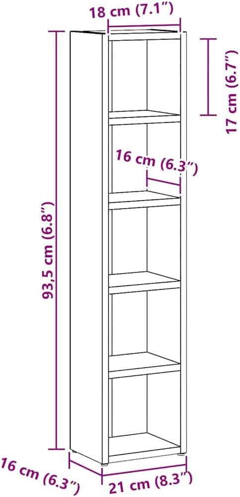 vidaXL CD-Regale 2 STK. Artisan-Eiche 21x16x93,5 cm Holzwerkstoff, CD-Schrank, CD-Ablage, Standregal