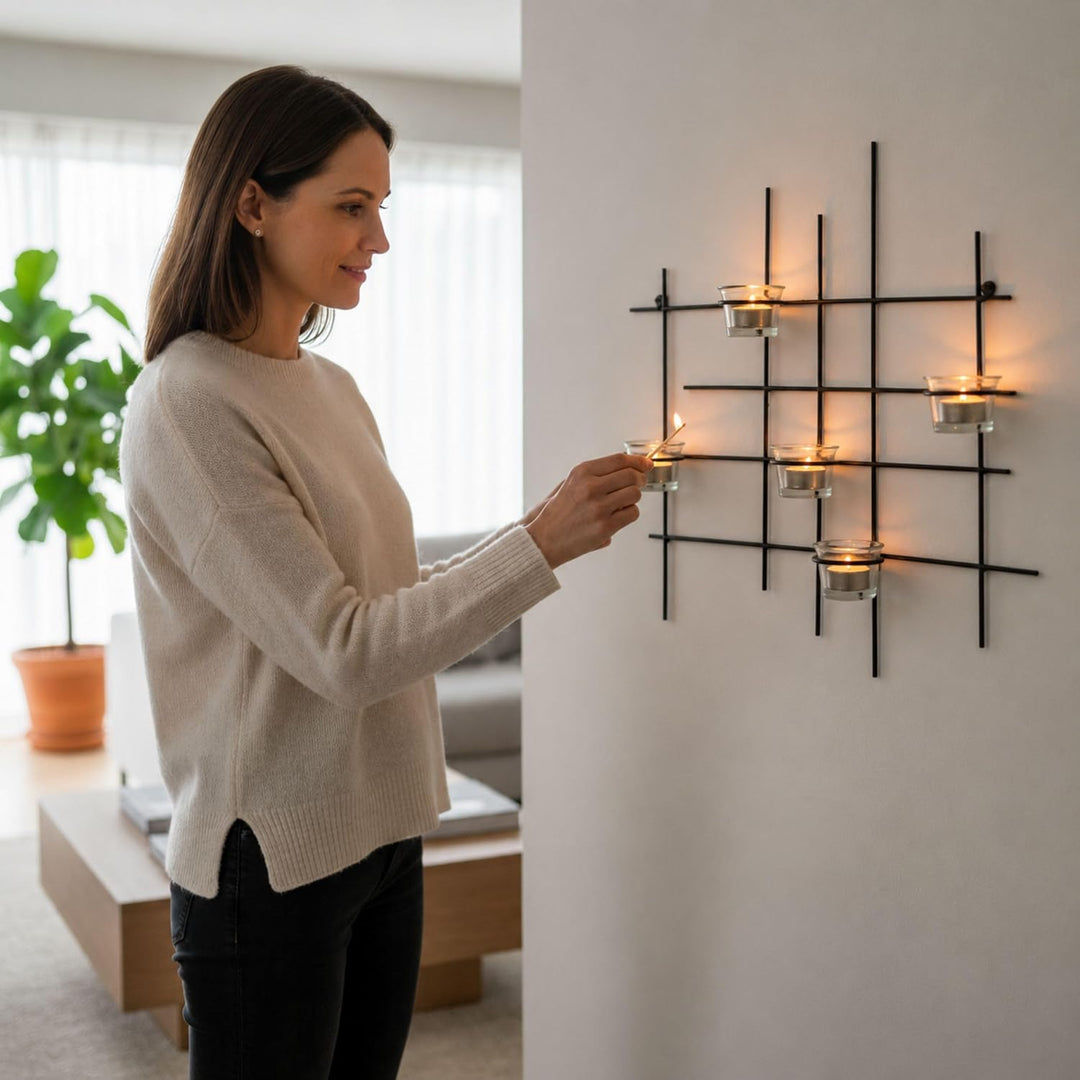 DanDiBo Wandteelichthalter Metall Leuchter 5XXL Wandkerzenhalter 50 cm Teelichthalter Wand Kerzenhal