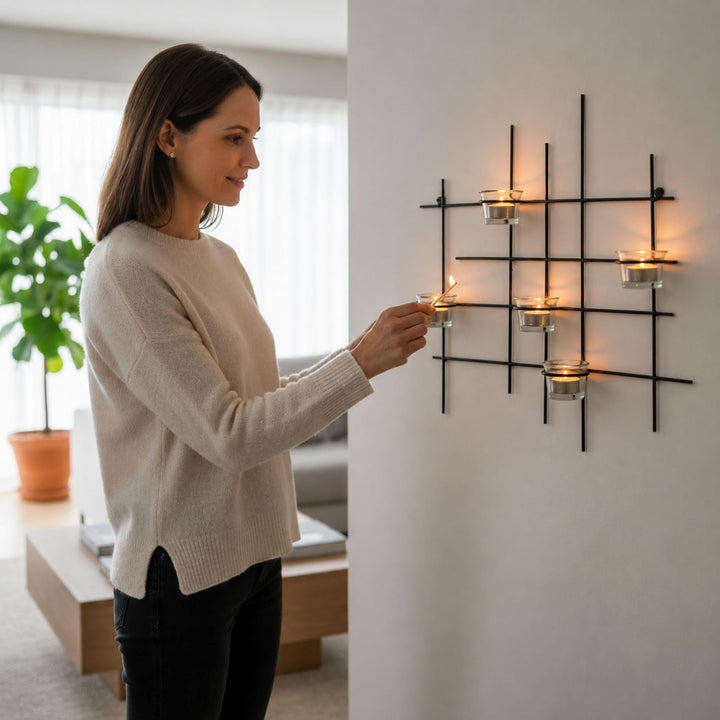 DanDiBo Wandteelichthalter Metall Leuchter 5XXL Wandkerzenhalter 50 cm Teelichthalter Wand Kerzenhal
