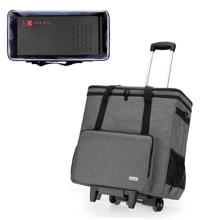 CURMIO Reisetasche für Desktop PC, PC Gehäuse Tasche mit Abnehmbarem Trolley, Desktop-Computer-Trage