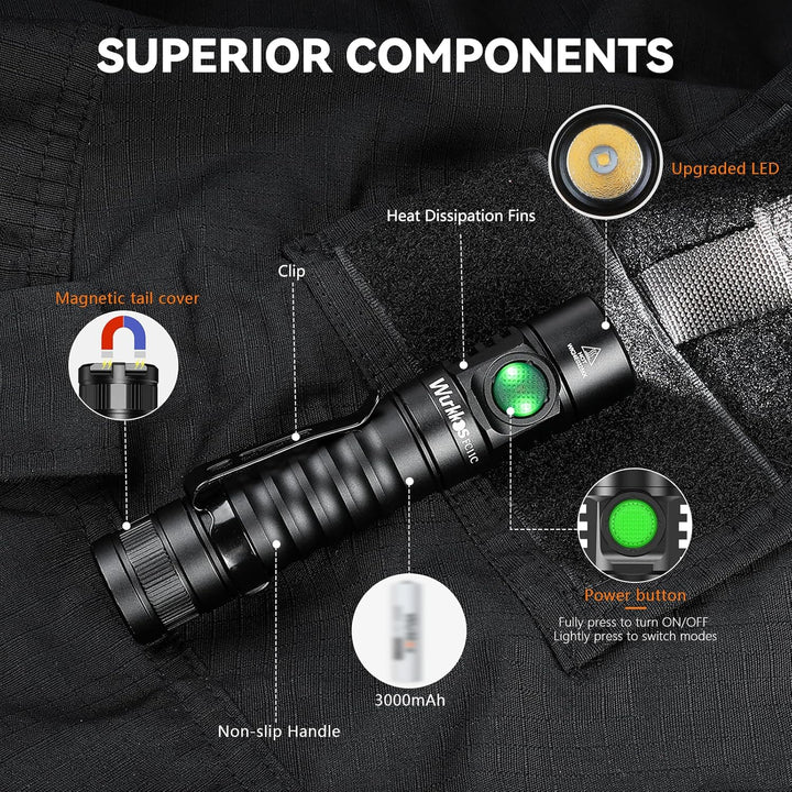 Wurkkos FC11-C LED Taschenlampe,led taschenlampe extrem hell,1300 Lumen Taschenlampe USB C Wiederauf