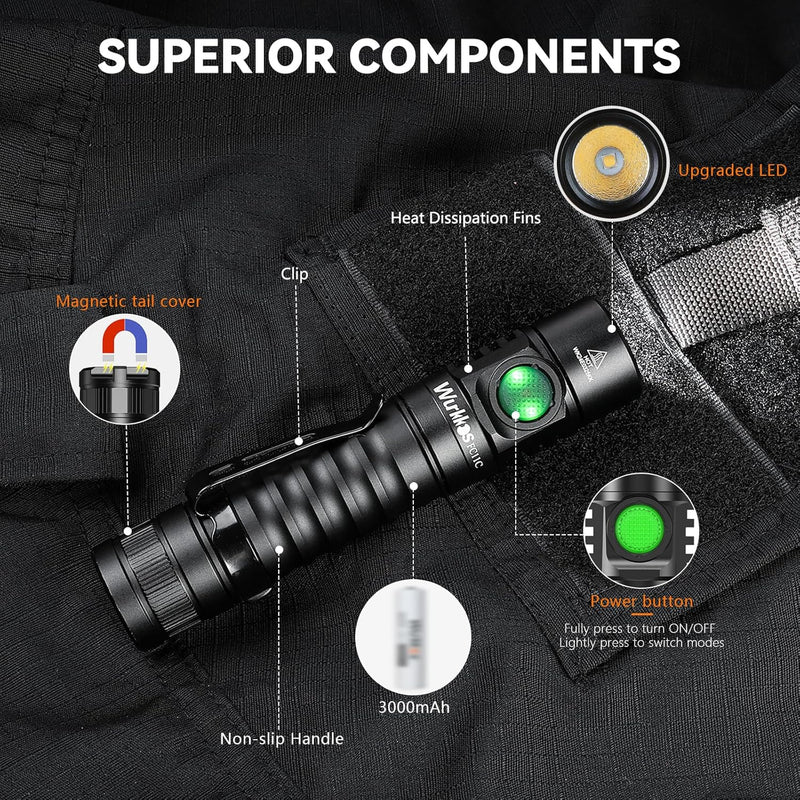 Wurkkos FC11-C LED Taschenlampe,led taschenlampe extrem hell,1300 Lumen Taschenlampe USB C Wiederauf