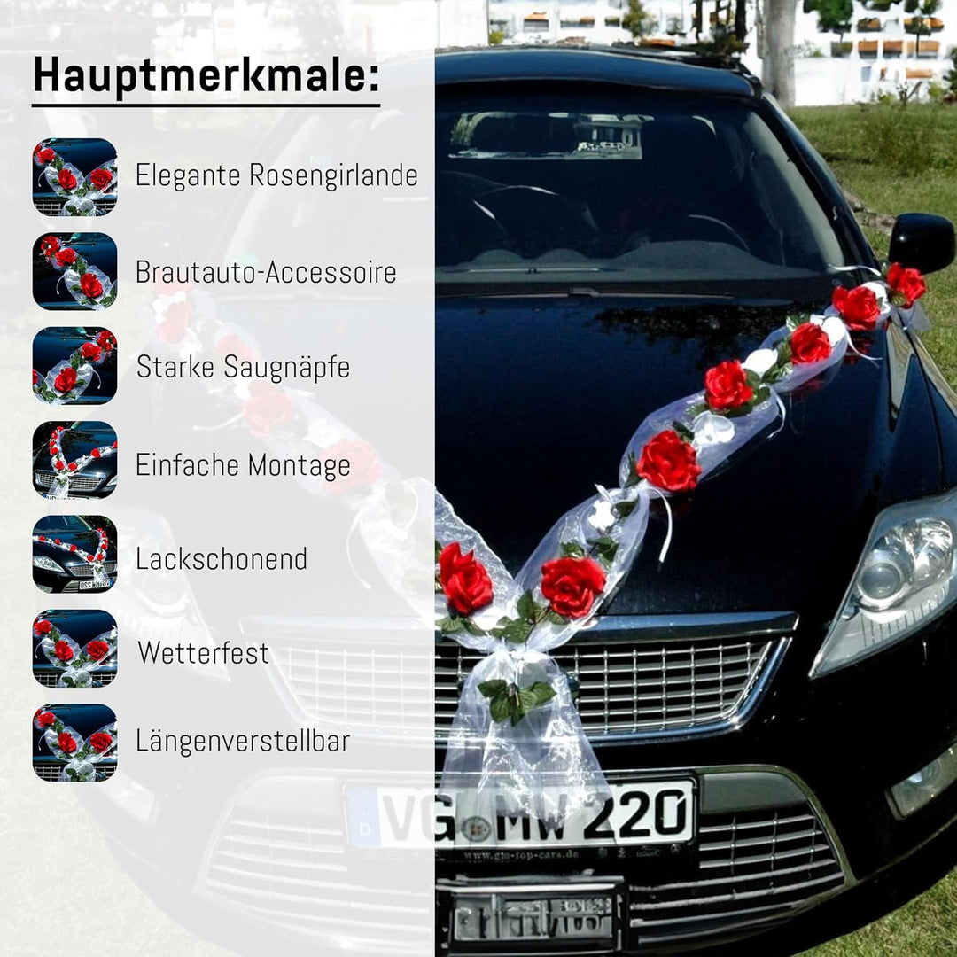 Rosen Girlande Braut Paar Rose Deko Dekoration Autoschmuck Hochzeit Car Auto Wedding ®Auto-schmuck D