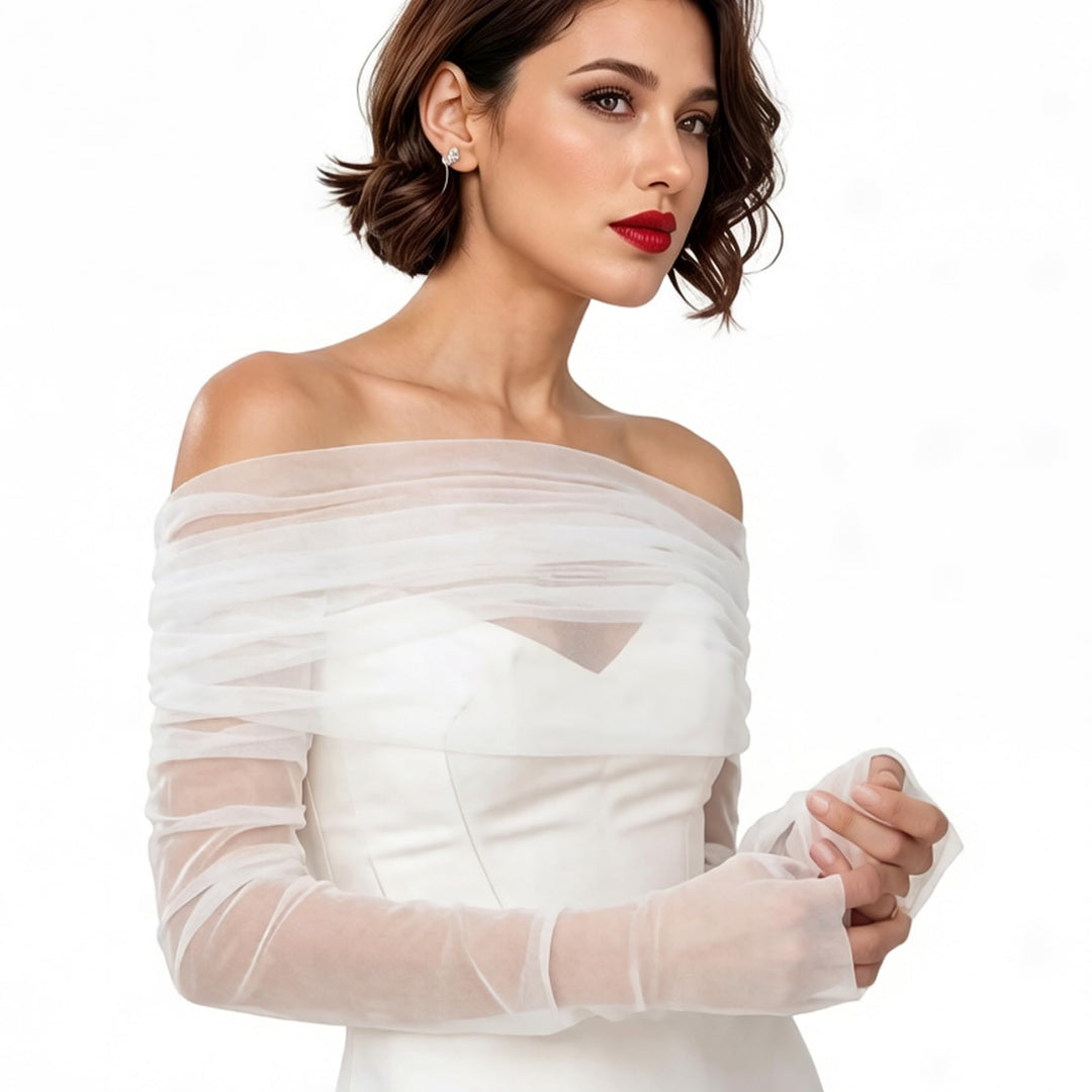Brautschal, eleganter, Schulterfreier, transparenter Schal mit abnehmbaren Ärmeln, Tüll-Hochzeitsübe