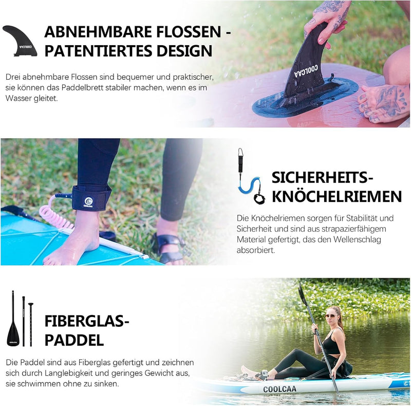 COOLCAA Stand Up Paddling Board mit Premium SUP Zubehör, Tragkraft bis 210kg, SUP Board für Erwachse