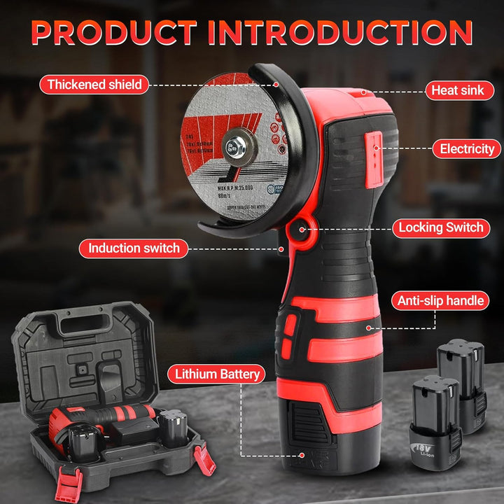 Mini Winkelschleifer, 16.8V Professional Winkelschleifer Set mit 2 Batterien 2000mAh, Trennschleifer