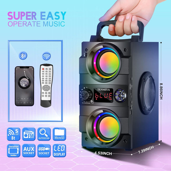 TENMIYA Bluetooth-Lautsprecher, 40 W (60 W Peak) Tragbare Bluetooth-Lautsprecher mit Beleuchtung Kab