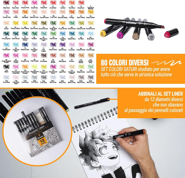 Girben Brush Pen Lettering und Blender - 80 professionelle Marker zum schnellen Zeichnen