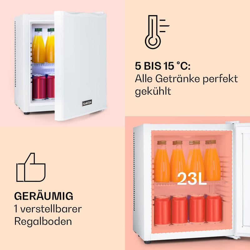 Klarstein Mini Kühlschrank für Zimmer, 23L Mini-Kühlschrank für Getränke & Kosmetik, Kleine Minibar,