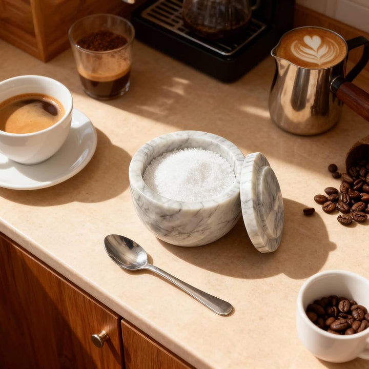 WORHE Marmor-Vorratsdose mit Deckel, Salzstreuer, Kaffeedose, Zuckerstreuer, Honigspender, Geeignet