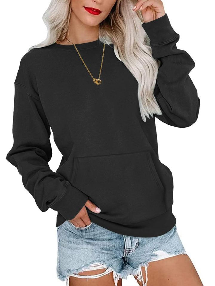 WNEEDU Damen Langarmshirts Lässige Sweatshirts mit Taschen Schwarz S, Schwarz S