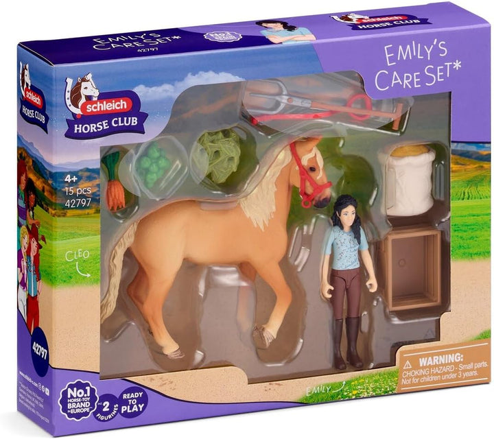 schleich Horse Club | Emily's Pflege Set 42797 | Pferde Spielset mit Pferd, beweglicher Emily Figur