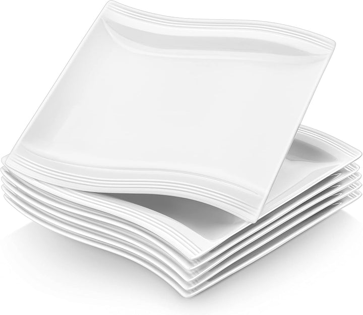 MALACASA, Serie Flora, 6 teilig Set CremeWeiss Porzellan Kuchenteller Dessertteller Frühstücksteller