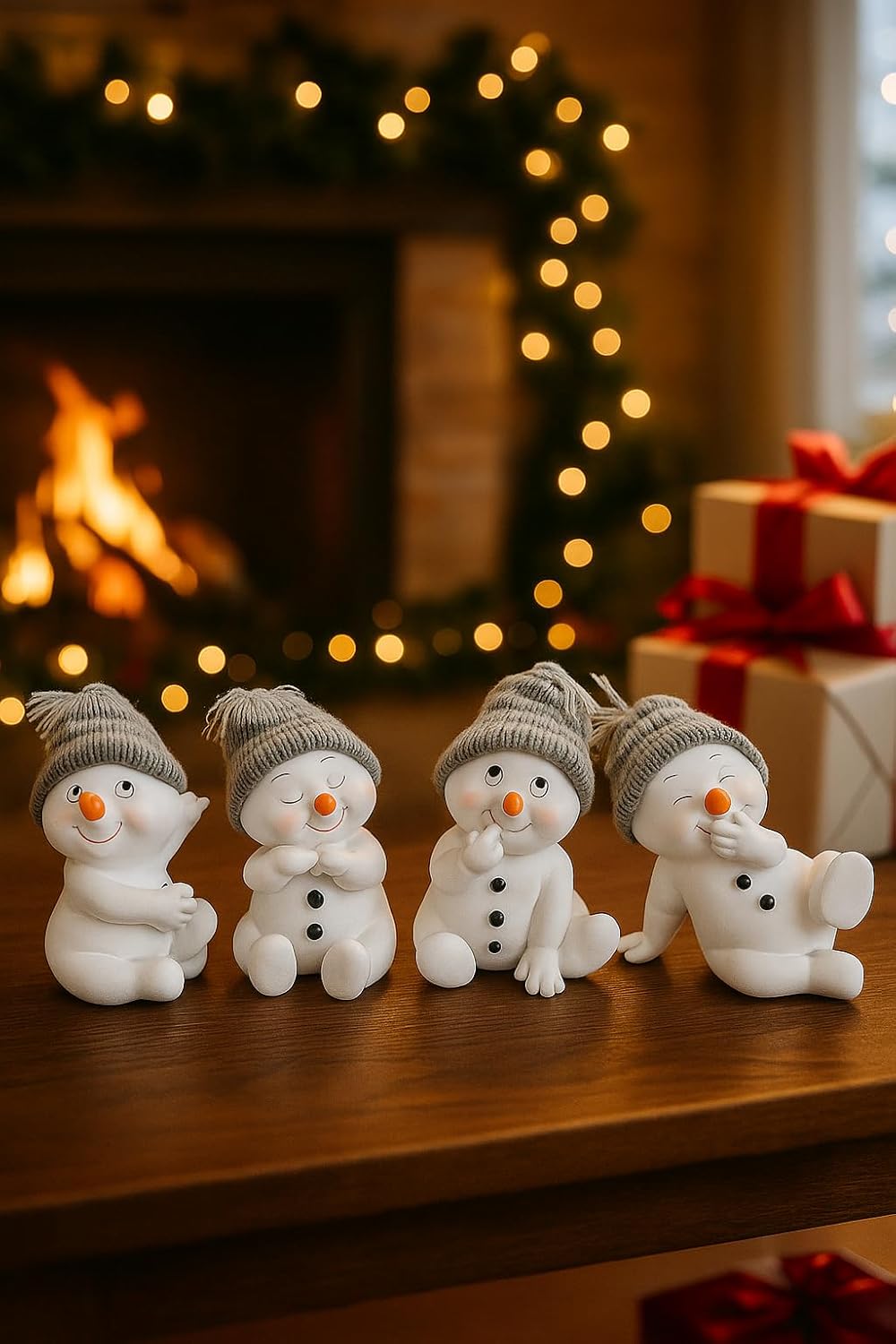 khevga Weihnachtsdeko Deko-Figuren Schneemann grau im 4er Masse sitzend