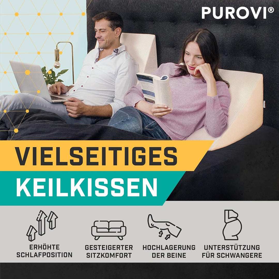 Purovi Keilkissen für Bett und Couch – Ideal als Lesekissen, Rückenlehne im Bett oder zum Füsse hoch