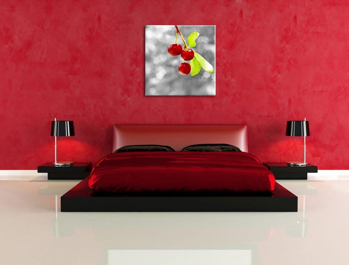 Kirschen im Sommer,Format: 70x70 als Leinwandbild, tolle Bilder fertig auf Holzrahmen gespannt, Kuns