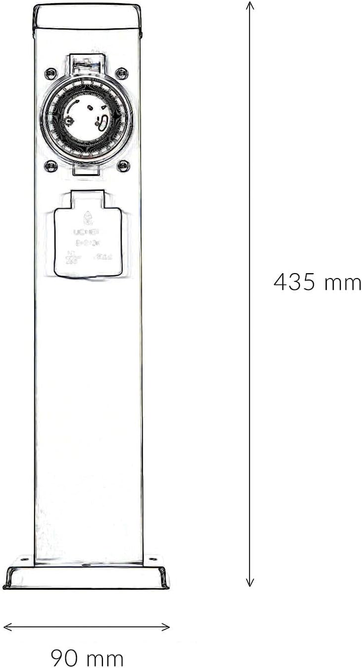 Licht-Erlebnisse Energiesäule Edelstahl in Silber IP44 Garten 43,5 cm hoch mit Zeitschaltuhr Steckdo