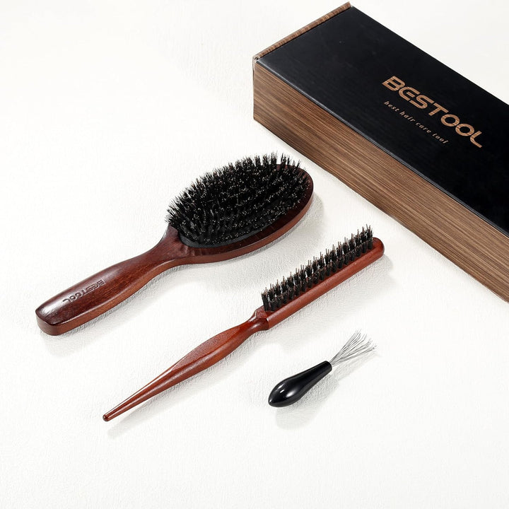 BESTOOL Haarbürste, 100% Wildschweinborsten Bürste für Damen, Herren, Kinder, Naturborsten Haarbürst
