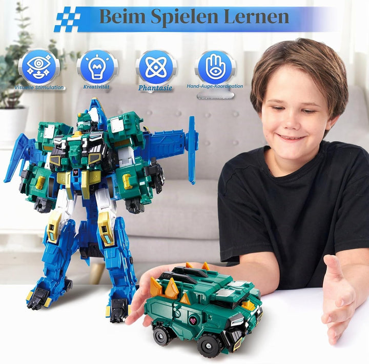 3 in 1 Transformable Roboter Stego Blast Wing, 11,81 Zoll, Roboter Spielzeug für Kinder, Chariot, Di