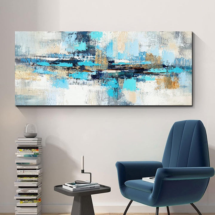 FajerminArt Mit Rahmen Grosses Leinwandbilder Bilder 120x50cm Abstrakt Blau grau bild auf leinwand W