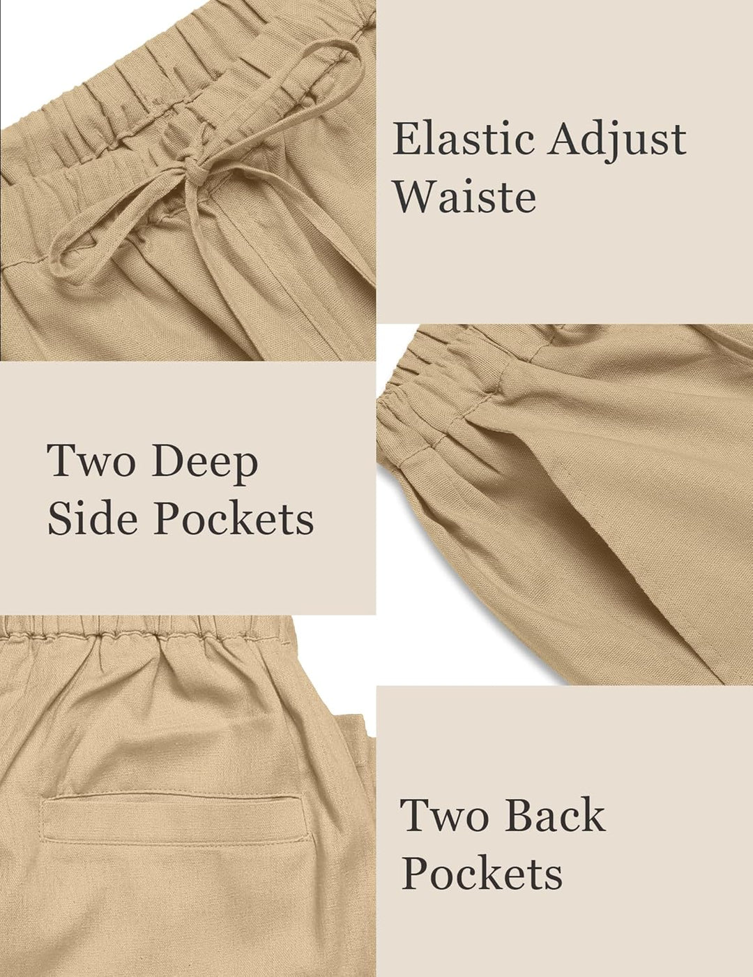 COOFANDY Herren Leinenhose mit Kordelzug Leicht Sommerhose Freizeithose Strandhose Urlaub Einfarbig
