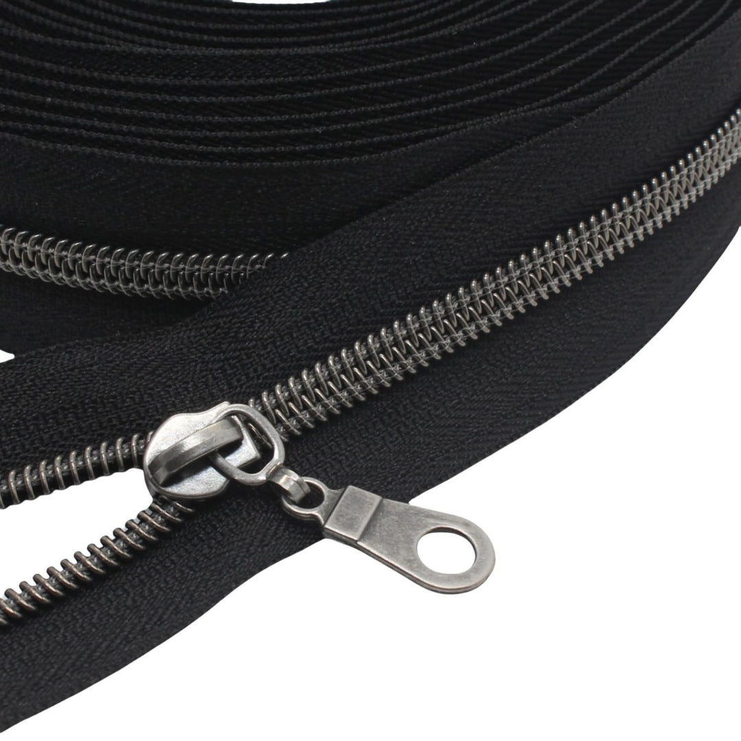 MebuZip 9 m Altsilber endlos Reissverschluss Meterware Reissverschluss Nylon 6mm-Spirale + 25 Nonloc