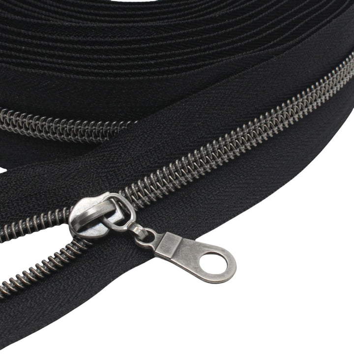 MebuZip 9 m Altsilber endlos Reissverschluss Meterware Reissverschluss Nylon 6mm-Spirale + 25 Nonloc