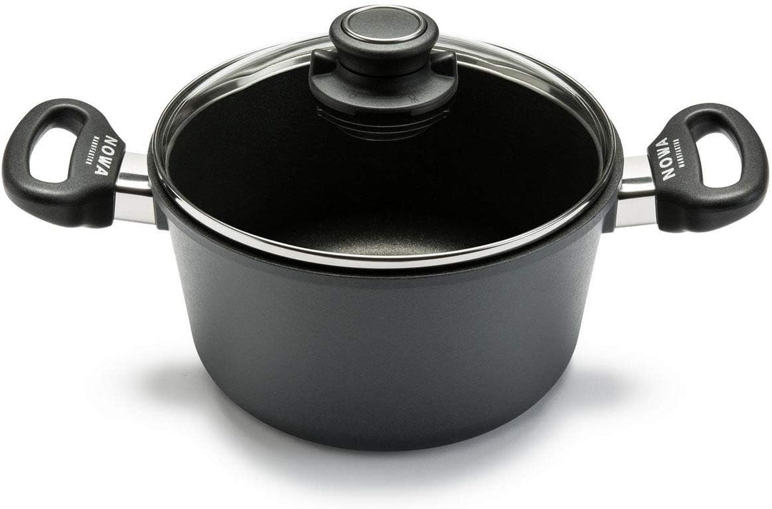 NOWA Aluguss Kochtopf mit Glas-Deckel (20 cm Ø) – Antihaftbeschichteter Topf (11 cm Innenhöhe) mit b