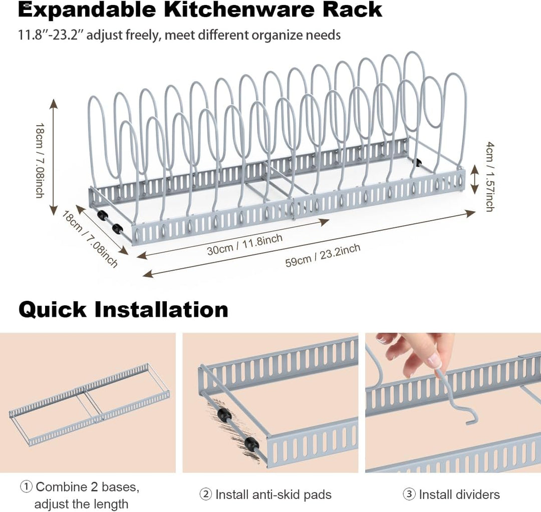 Housolution Pfannenhalter für Schublade, Erweiterbarer Topfdeckelhalter mit 14 Verstellbaren Teiler,