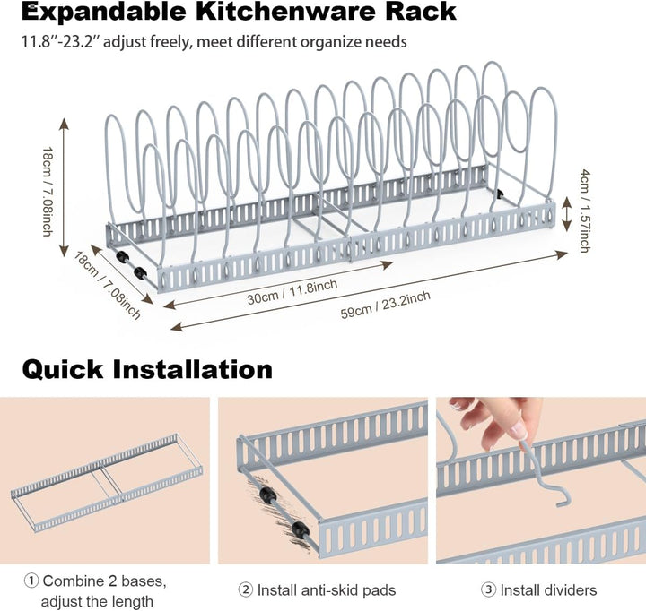 Housolution Pfannenhalter für Schublade, Erweiterbarer Topfdeckelhalter mit 14 Verstellbaren Teiler,