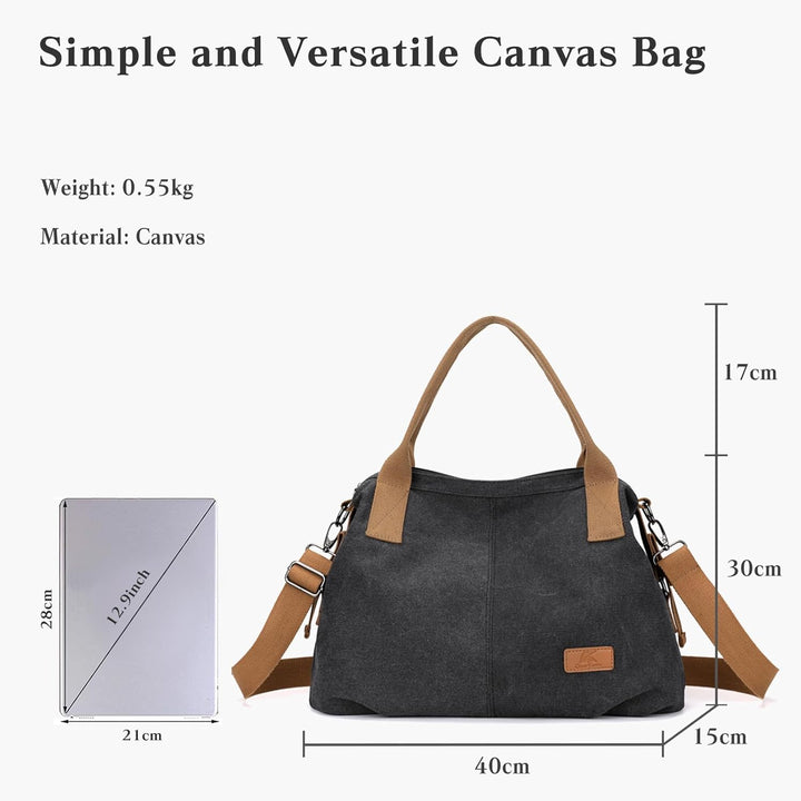 CORIOS Damen Canvas Schultertasche Grosse Kapazität Umhängetasche Casual Handtasche Leichtgewicht To