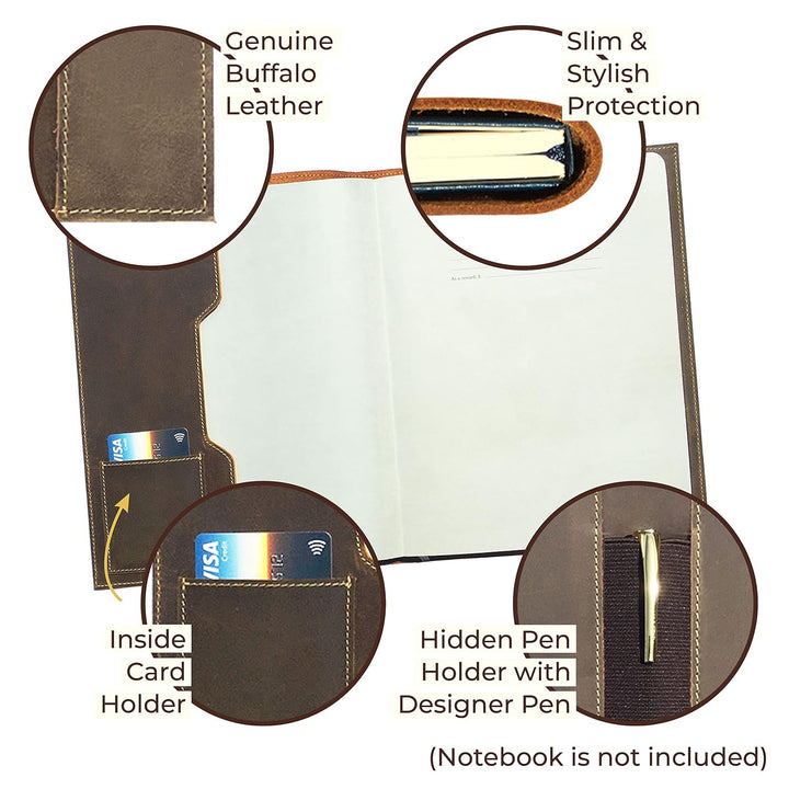 Nachfüllbarer Lederbezug für Moleskine Cahier XXL (21.6x28cm) | Rustikale handgefertigte Lederbezug