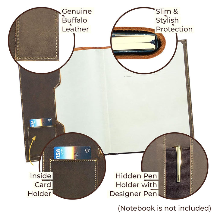 Nachfüllbarer Lederbezug für Moleskine Cahier XL (19x25cm) | Rustikale handgefertigte Lederbezug für