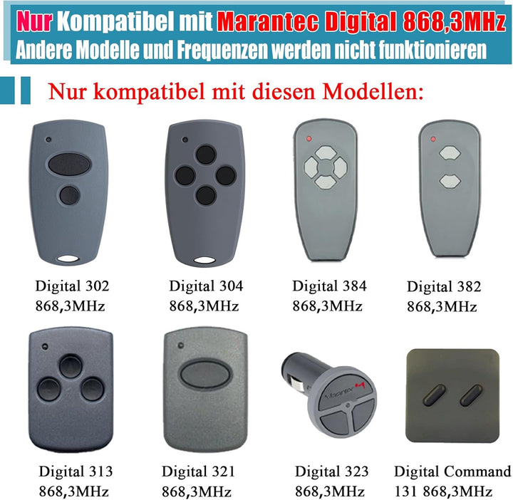2 Stück Garagentoröffner Hansender Kompatibel mit 868,3MHz Marantec Digital 302 384 304 313 321 323