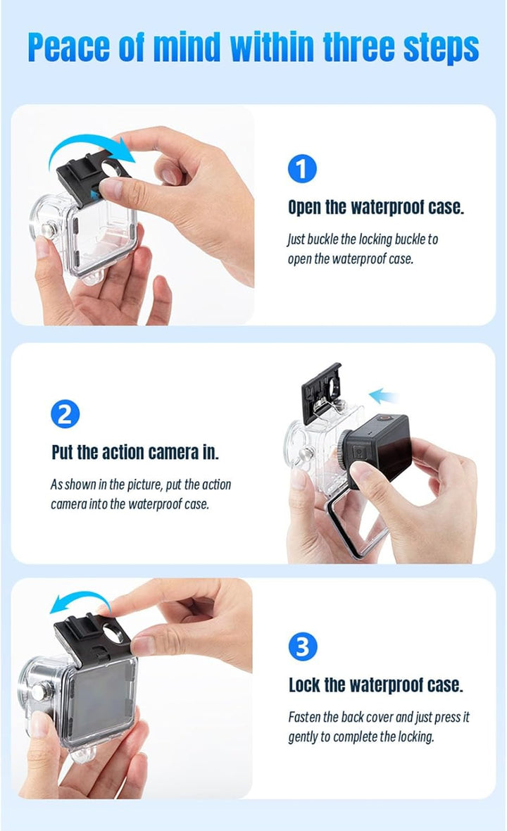 LICHIFIT Wasserdichtes Gehäuse für DJI Action 5 PRO / 4/3 Sportkamera, Tauchkoffer, Unterwasser-Schu