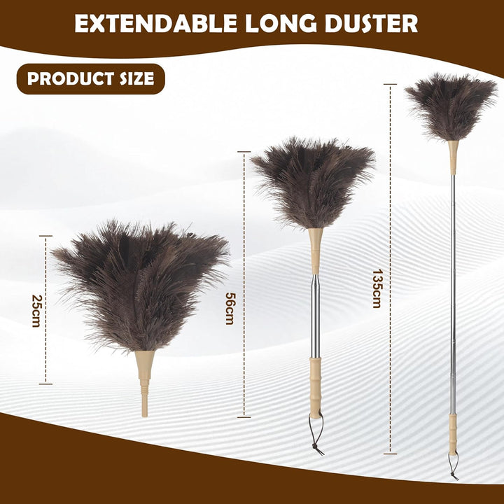 Staubwedel Straussenfedern Teleskop – Duster Ausziehbar bis 186 cm, Waschbar, Anti-Statik, Kratzfrei