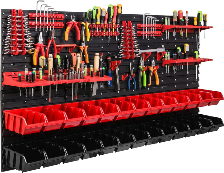 Lagersystem Werkstattregal | 156 x 78 cm | 26 stck. Box | Wandregal mit Werkzeughalterungen und Stap