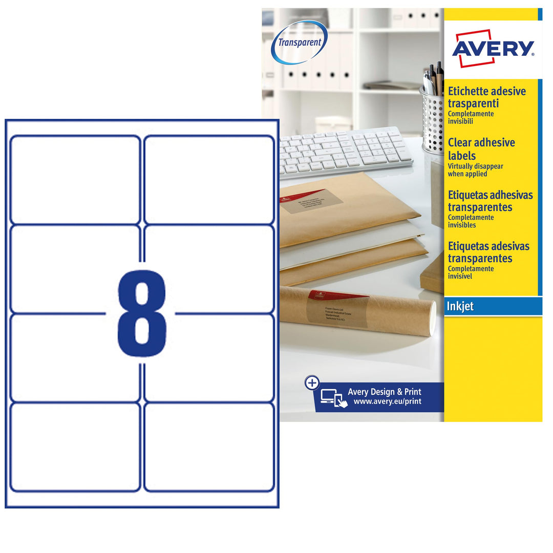 Etichette trasparenti QuickPEEL™ Avery Inkjet 99,1x67,7 mm 8 et/ff J8565-25 (conf.25) 99.1 x 67.7 mm