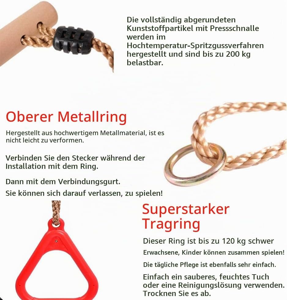 Morwealth Multifunktions Kinderholz Trapeze Schaukel mit Kunststoffringen Turnringe Ringe zum Aufhän