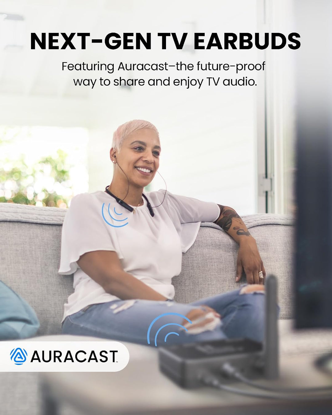 Avantree Aura Loop – Next-Gen Funkkopfhörer Kabellos für TV Fernseher mit Auracast &amp; Ladestation, 3