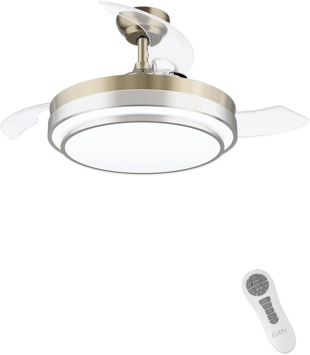 CJOY Deckenventilator Einziehbar, 107cm Deckenventilator mit Beleuchtung und Fernbedienung Leise, 6