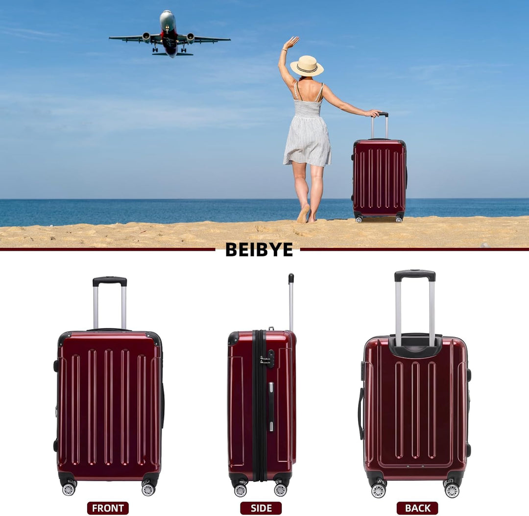 BEIBYE Hartschalen Koffer Trolley Rollkoffer Reisekoffer 4 Zwillingsrollen Polycabonat (Rot, Handgep