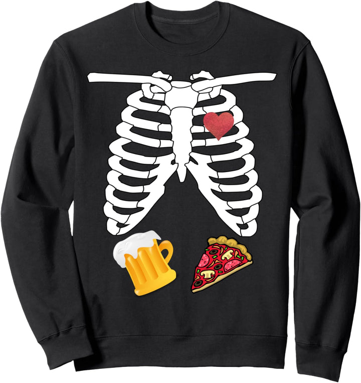 Lustige Schwangerschafts-Skelett-Bierflasche Pizza Sweatshirt