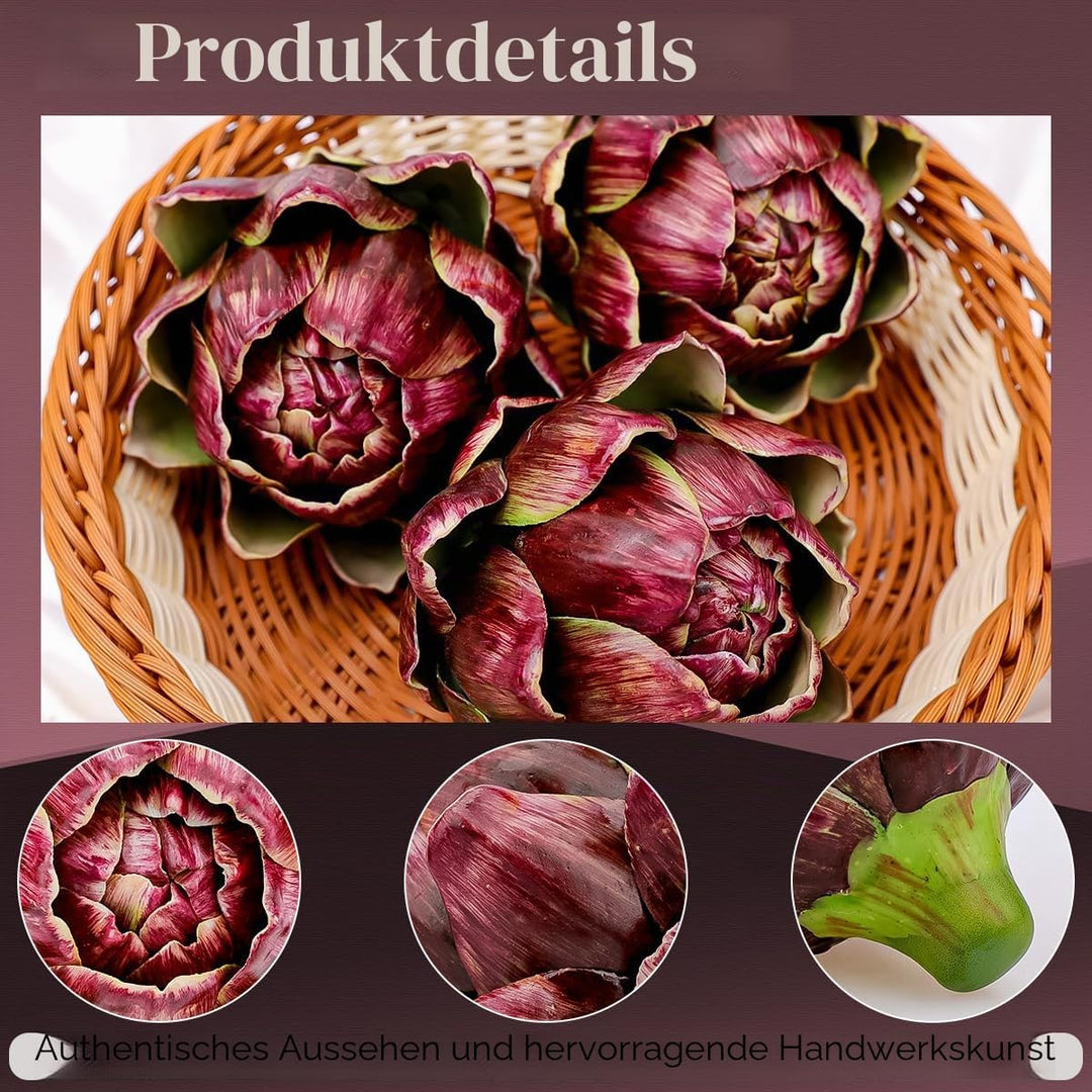 Meiwlong 3Pcs Künstliche Gross Rot Gemüse Artischocke Blumit Gefälscht Realistisch Blumen Strauss Ha