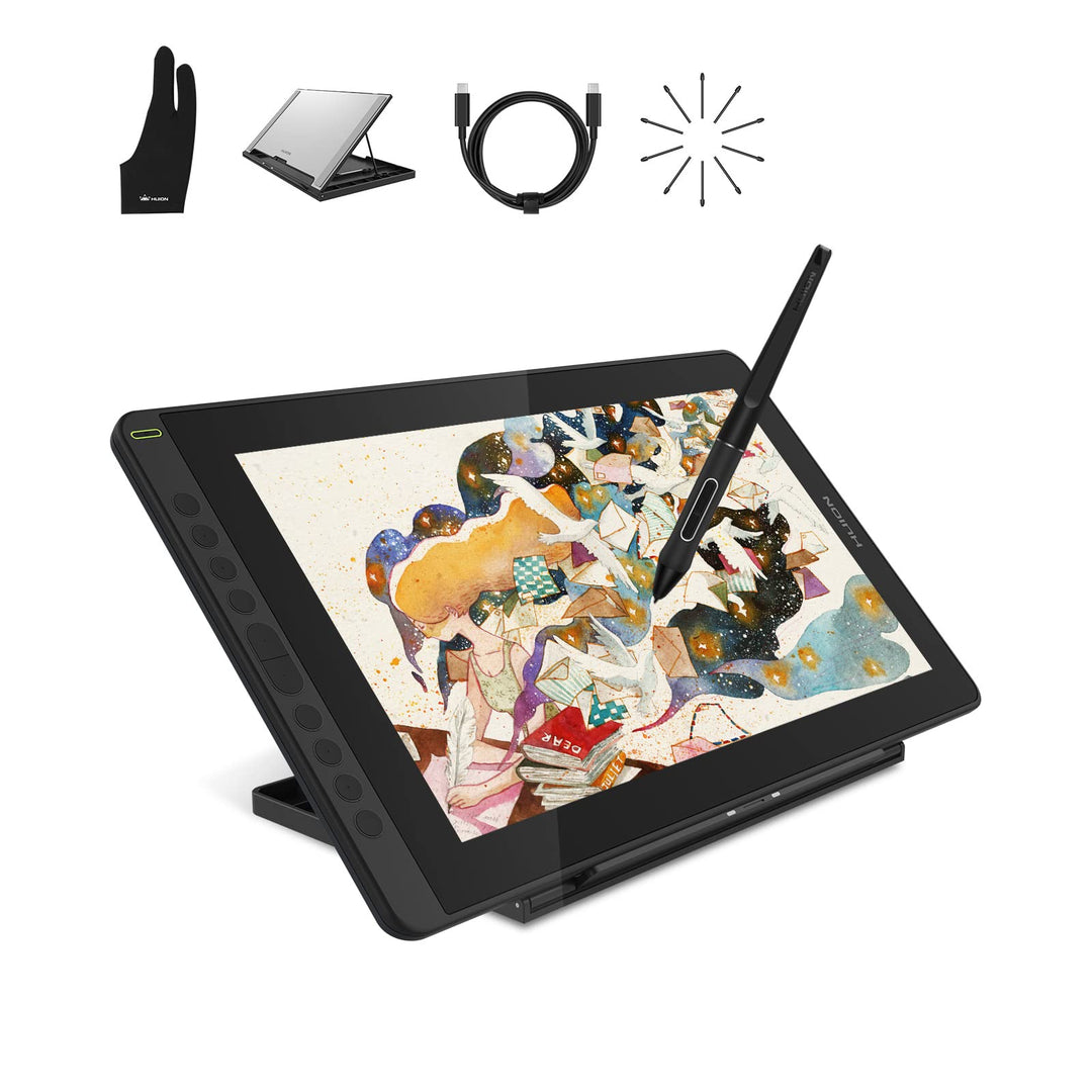 HUION Kamvas 16 Grafiktablett mit Display, 15,6 Zoll，8192 Stufen Batterieloser Stift, 10 Tasten Zeic