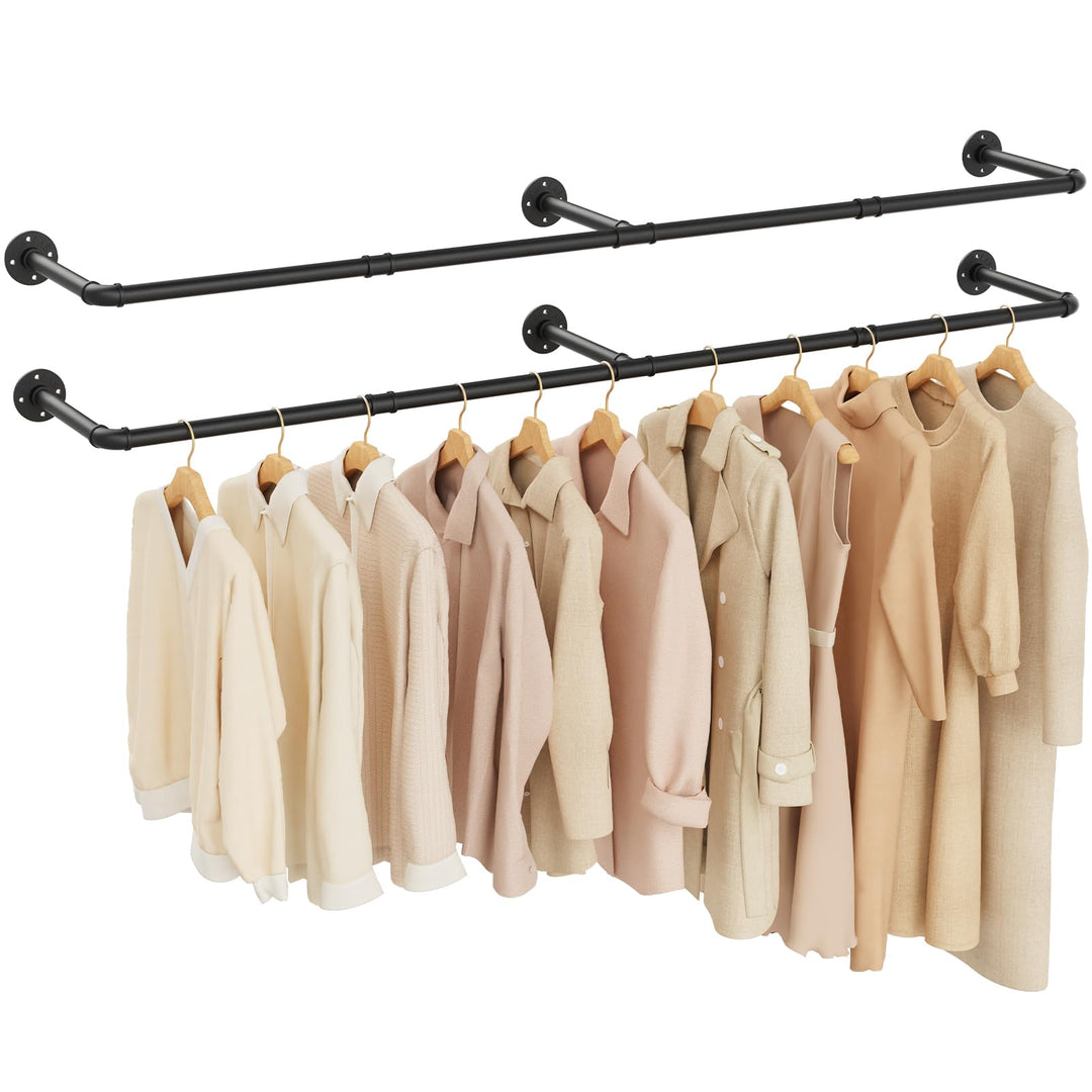 Yawinhe Industrierohr Kleiderstangen,180cm Kleiderbügel für die Wand, Platzsparenders Wandregal Küch